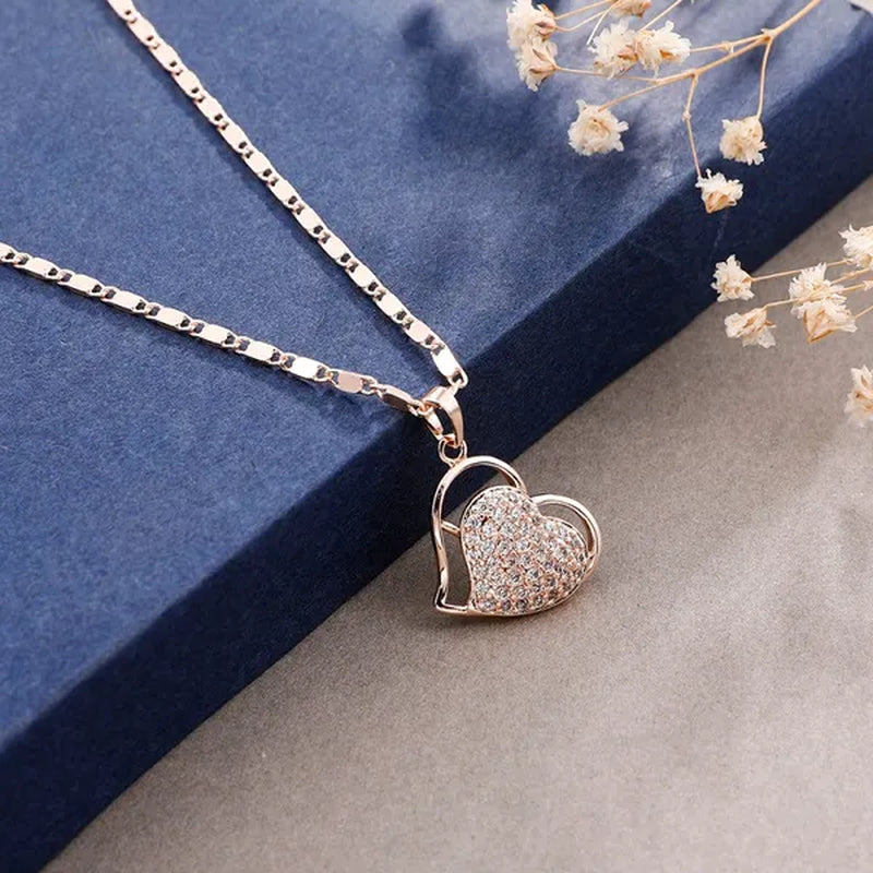 Classic Necklaces For Women Lovely Double Heart Necklace Vintage Rose Gold Necklace Diamond Women Necklace Valentine'S Day Gift For Women