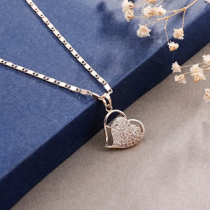 Classic Necklaces For Women Lovely Double Heart Necklace Vintage Rose Gold Necklace Diamond Women Necklace Valentine'S Day Gift For Women