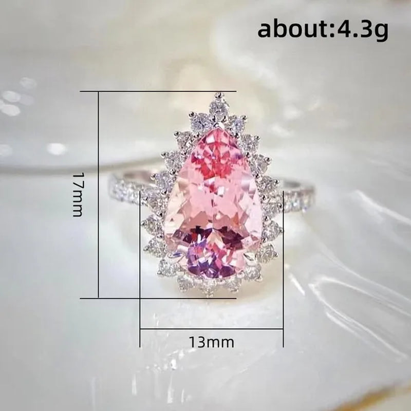 Luxurious High-quality Flower Shaped Silver Inlaid Dazzling Pink Zircon Women's Ring, Fashionable New Romantic Wedding Jewelry Accessories Christmas Gift, Anniversary Ring Valentine's Day Gift for Her