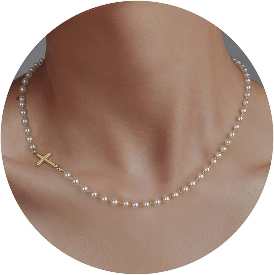 18K Gold/Silver Plated Simple Evil Eye Turquoise Cross Pendant Choker Necklace Simple Tiny Necklace for Women Girls