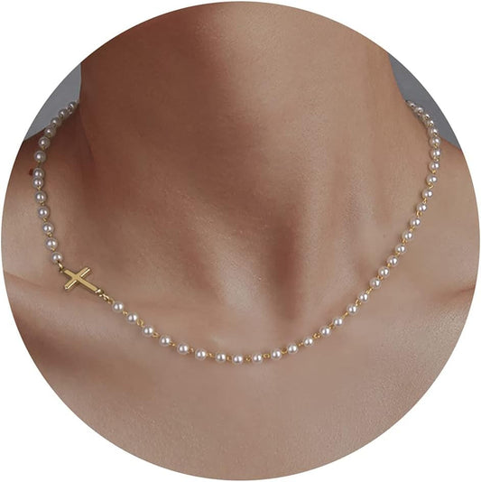 18K Gold/Silver Plated Simple Evil Eye Turquoise Cross Pendant Choker Necklace Simple Tiny Necklace for Women Girls