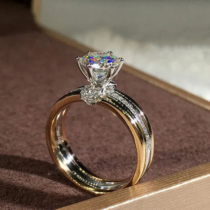 Meishu® Luxury Three-Gold Solitaire Diamond Rings Bridal Jewelry Wedding Band Size 6-10