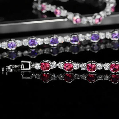 Gloriya High-Grade CZ Evening Party Jewelry For Woman Hand-inlay Round Blue Crystal Silver Plated Tennis Bracelet