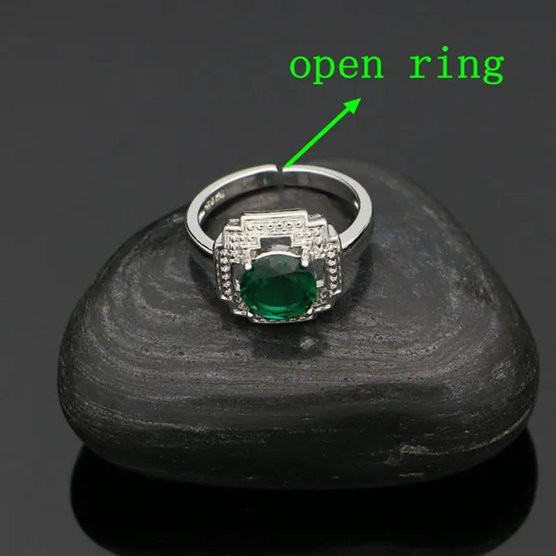 925 Sterling Silver Jewelry Set for Women Natural Green Cubic Zirconia Adjustable Ring Earrings Pendant Chain Bracelet 4PCS
