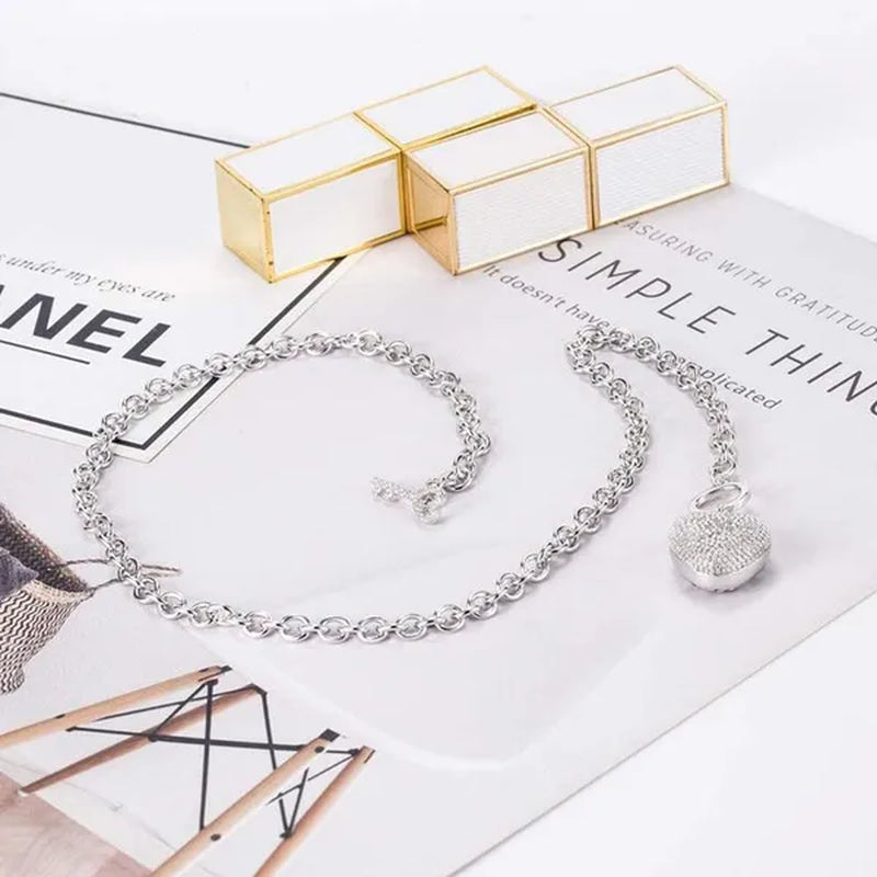 FASHION Women's 925 Sterling Silver Necklace Noble Heart Pendant Necklace/Bracelet Solid Silver Rolo Chain Birthday Party Jewelry