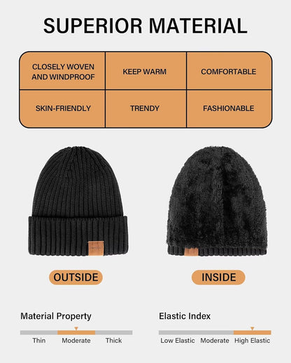 Mens Beanie Hats 3 Pack, Winter Hats for Men Women Warm Thermal Fleece Lined, Thick Knit Fashion Skull Cap for Guys