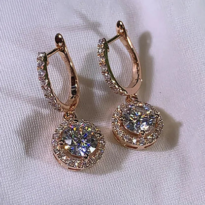Luxury Elegant Exquisite Rose Gold Diamond Dangle Drop Earrings for Women Engagement Bridal Wedding Earrings Party Jewelry