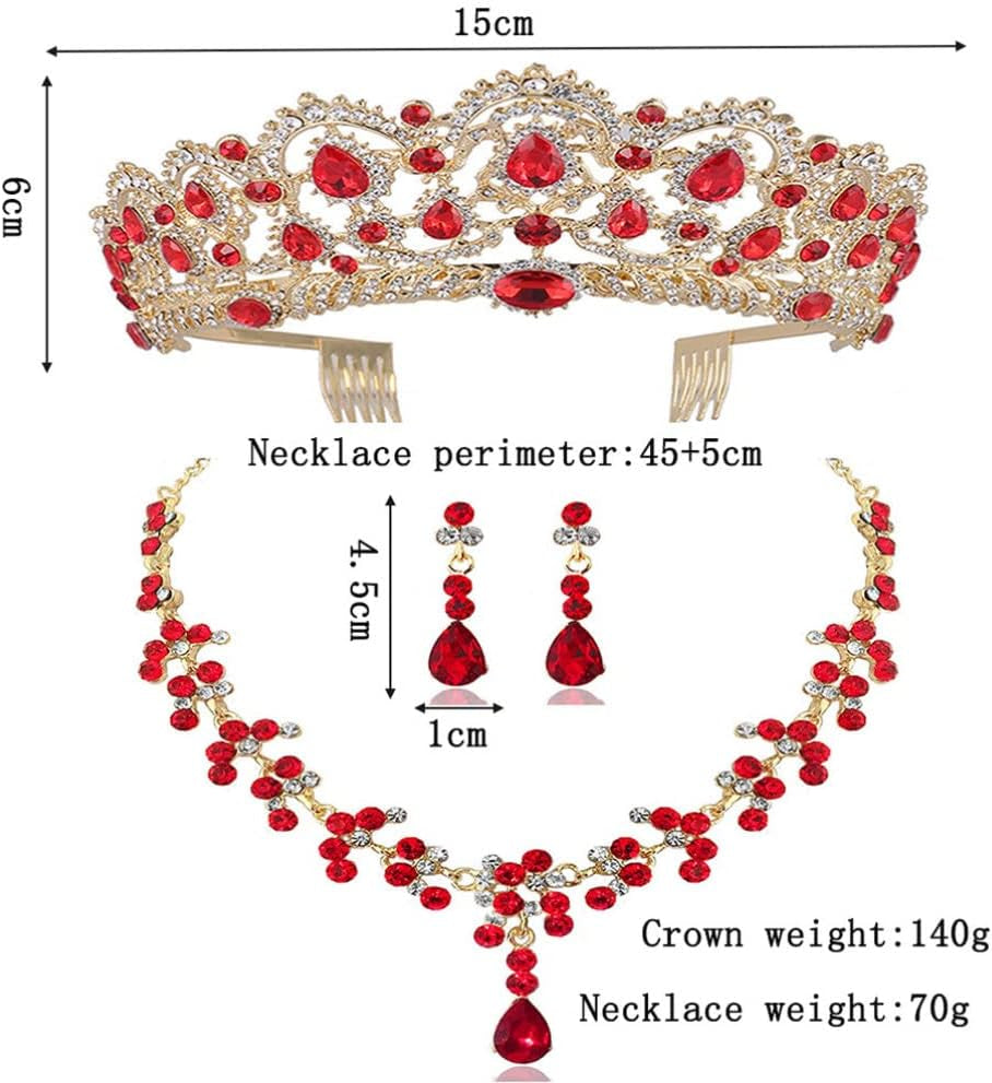 Wedding Tiaras and Earrings Set, Tiara and Necklace Set, Wedding Bridal Flower Jewelry Set Baroque Tiara Crystal Crown with Comb Retro Rhinestone Necklace Earrings Bridesmaids Queen Costume for Prom Party