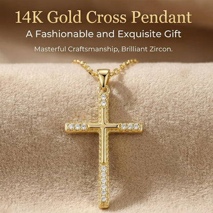 14K Gold Cross Necklace for Women, Dainty Delicate Small Cross Pendant Elegant Gold Trendy Jewelry Luxury Gift for Her, Mom, Wife, Girlfriend Valentines Day Gifts