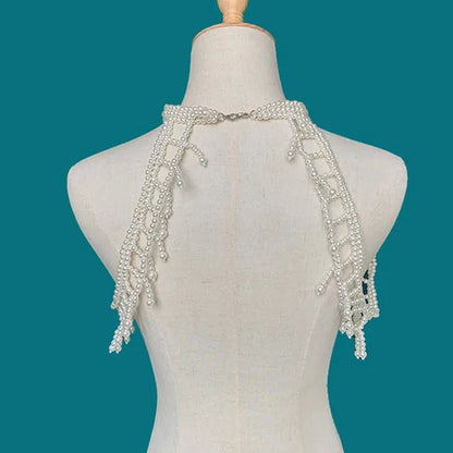 1pcs Women Blouse Elegant Faux Pearl Necklace Collar Detachable Beaded False Collars Apparel DIY Craft COC