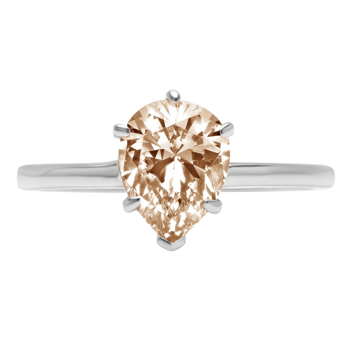 2.0 Ct Brilliant Pear Cut Simulated Champagne 14K White Gold Solitaire Engagement Ring SZ 5