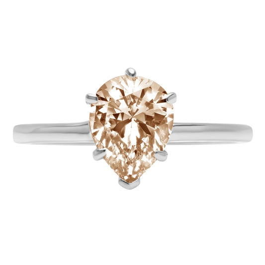 2.0 Ct Brilliant Pear Cut Simulated Champagne 14K White Gold Solitaire Engagement Ring SZ 5