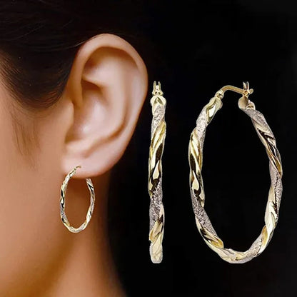 Women Fashion Hoop Earrings Spiral Circle Earrings Simple Big Circle Gold Loop Earrings