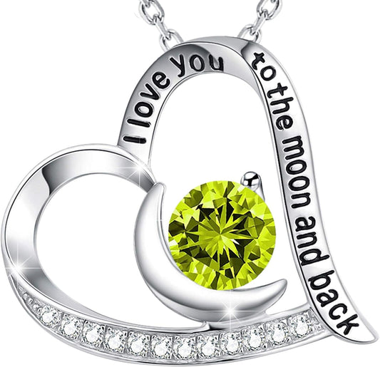Birthday Gifts for Women I Love You to the Moon and Back Necklace March April May Birthstones Aquamarine Emerald and More Stones Jewelry 925 Sterling Silver