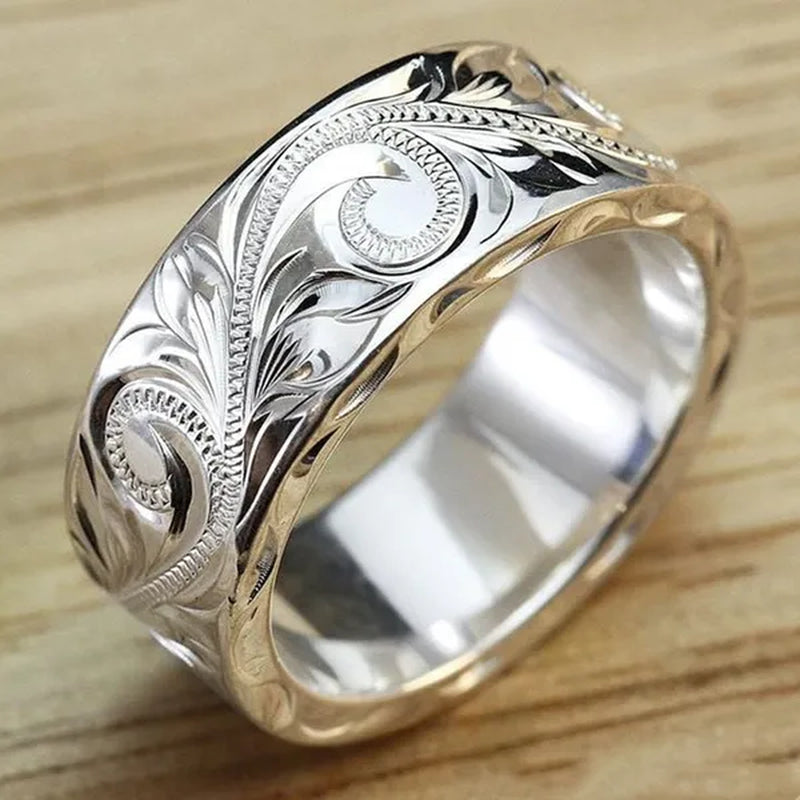 Personality Women's Fashion Exquisite Ring Carved Flower Jewelry for Women Stackable Rings Beautiful Ladies Proposal Engagement Party Accessories Elegant Bride Wedding Band Anniversary Gift Size 4-12 Bague Femme