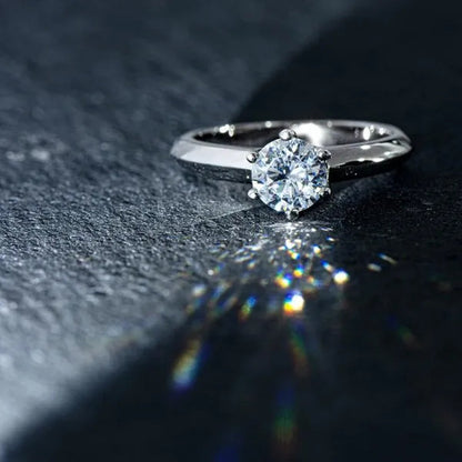 18k White Gold 2Ct Round Cut Moissanite Solitaire Six Claw Diamond Engagement Wedding Ring Jewelry Gifts Size 6-10 with Certified