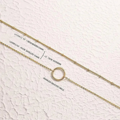 Layered Necklace Pendant Handcrafted 18k Gold Plated Delicate Circle Gold Necklace Layered Long Necklace Women