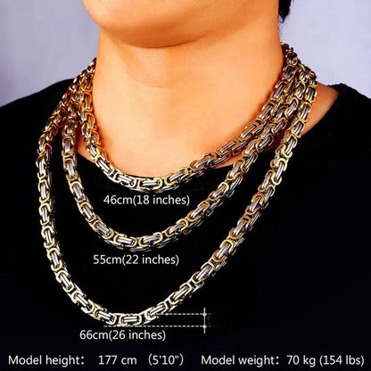 Men‘s Fashion Necklace Stainless Steel Silver Gold Box Byzantine Chain Necklace 18inch-26inch