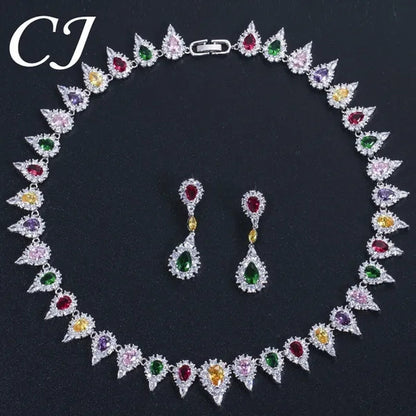 CANDICE White Gold Plating Sparkling Cubic Zirconia Choker Necklace Sets with Dangle Earrings Inlay Crystal Citrine Yellow Stone Evening Party Jewelry Set for Women