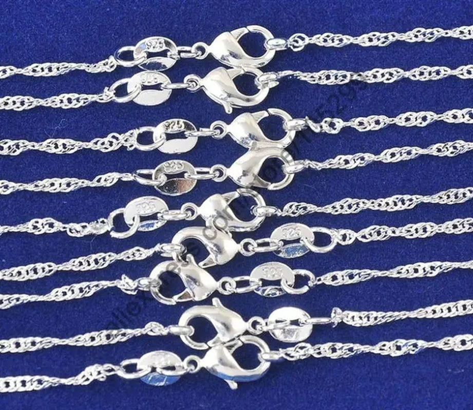 Fine Nice Wholesale 10Pcs Chain 30" 925 Pure Solid Sterling Silver Jewelry  Water Wave Necklace Chains With Lobster Clasps