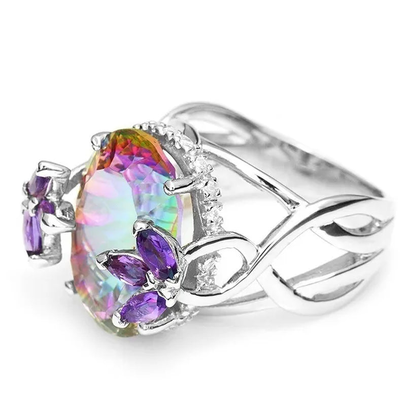 10Ct Concave Mystic Fire Rainbow Topaz Cocktail Ring