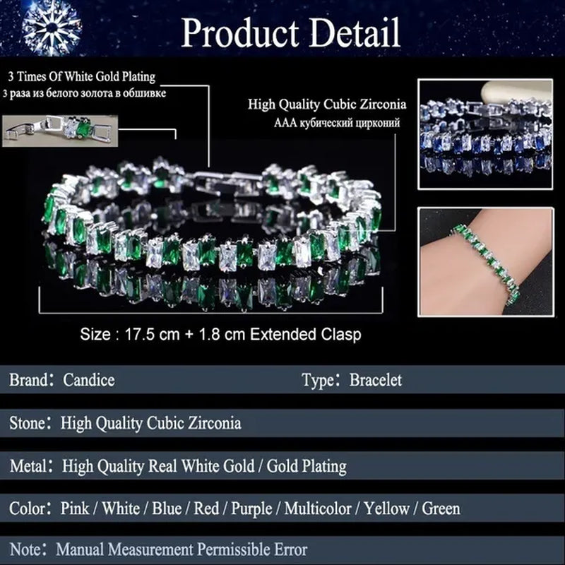 CANDICE Hottest Yellow Gold Plated Tennis Bracelet for Women Shiny Baguette Cubic Zircon Setting Gorgeous Party Jewelry Accessories
