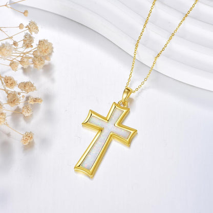 Cross Necklace for Women Sterling Silver Cross Pendant Necklace Opal Jewelry Religious Jewelry Christian Gifts