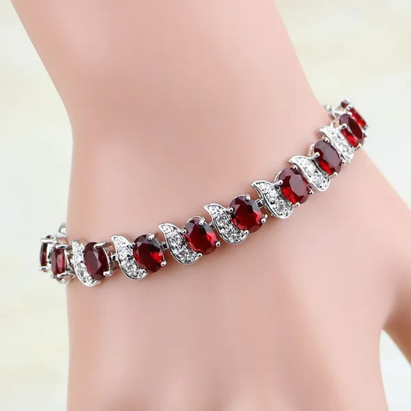 Red Ruby White Topaz 925 Sterling Silver Jewelry Charm Bracelet Christmas Gifts for Women