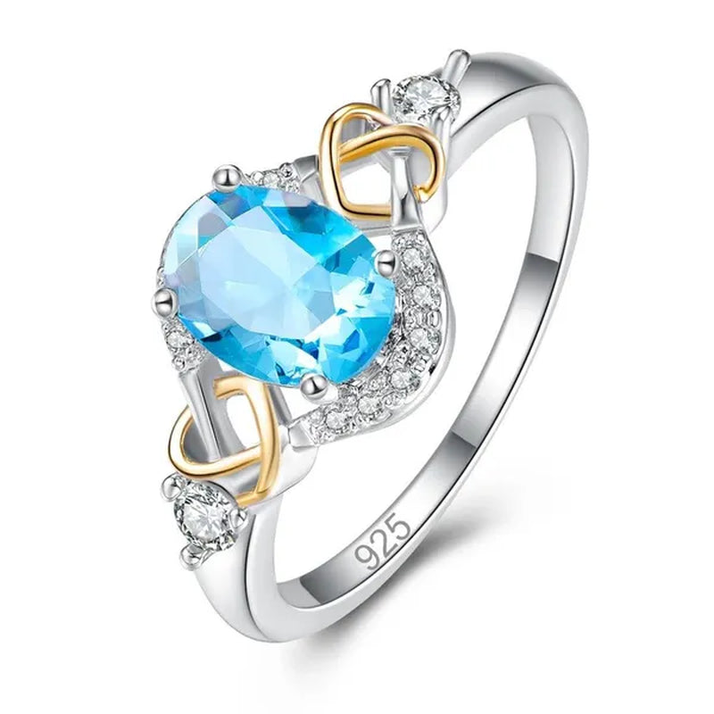 Fashion  Wedding Bride Oval Cut Rainbow Blue Topaz Sapphire Ruby Gemstone Jewelry Ring