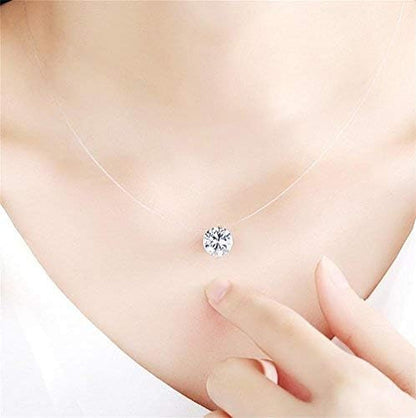 S925 round Fish Line Two Claws Cut Clear Cubic Zirconia Pendant Necklace (Silver)