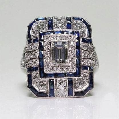 Antique Art Deco 925 Sterling Silver Sapphire Diamond Ring