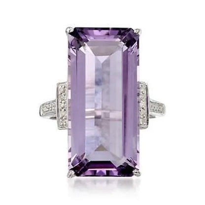 Baguette Cut Amethyst Gemstones Rings for Women Jewelry