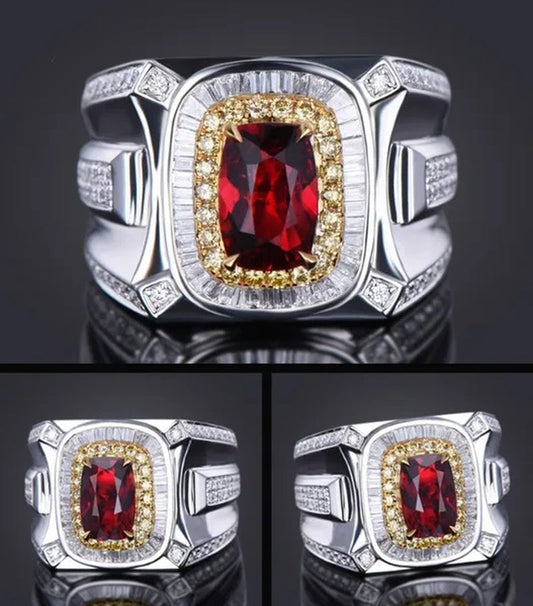 Business Men Fashion  Ring Red Zircon Ring Wedding Engagement Party Jewelry