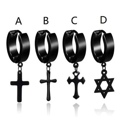 Stainless Steel Cross Ear Studs Black Sliver Earrings Ear Ring Jewelry Decoration Black Tassels Cross Unisex Hip Hop Rock Style for Women and Men 4 Styles