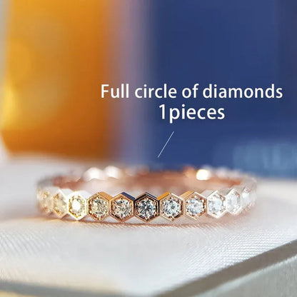 Women's fashion silver-plated honeycomb hexagon diamond ring rose gold -plated jewelry bridal engagement party ring wedding jewelry gift (size 5-11)