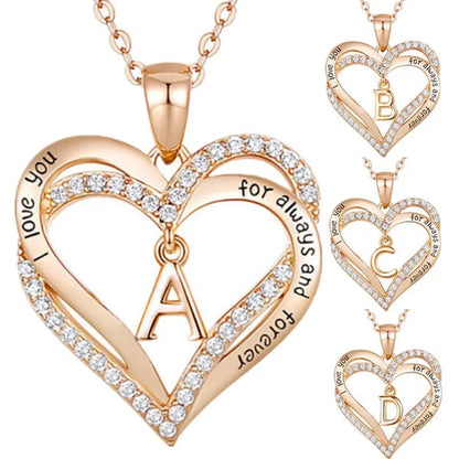Exquisite Fashion Women's Creative Initials Necklace Diamond Love Pendant Engagement Necklaces for Women Letters Jewelry Accessories Birthday Holiday Anniversary Gift