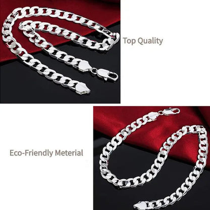 European Fashion Luxury Exaggeration Men's and Women's Bright 925 Sterling Silver Sideways Chain Necklace Exquisite Cuban Necklace Size Includes 16-30 inches