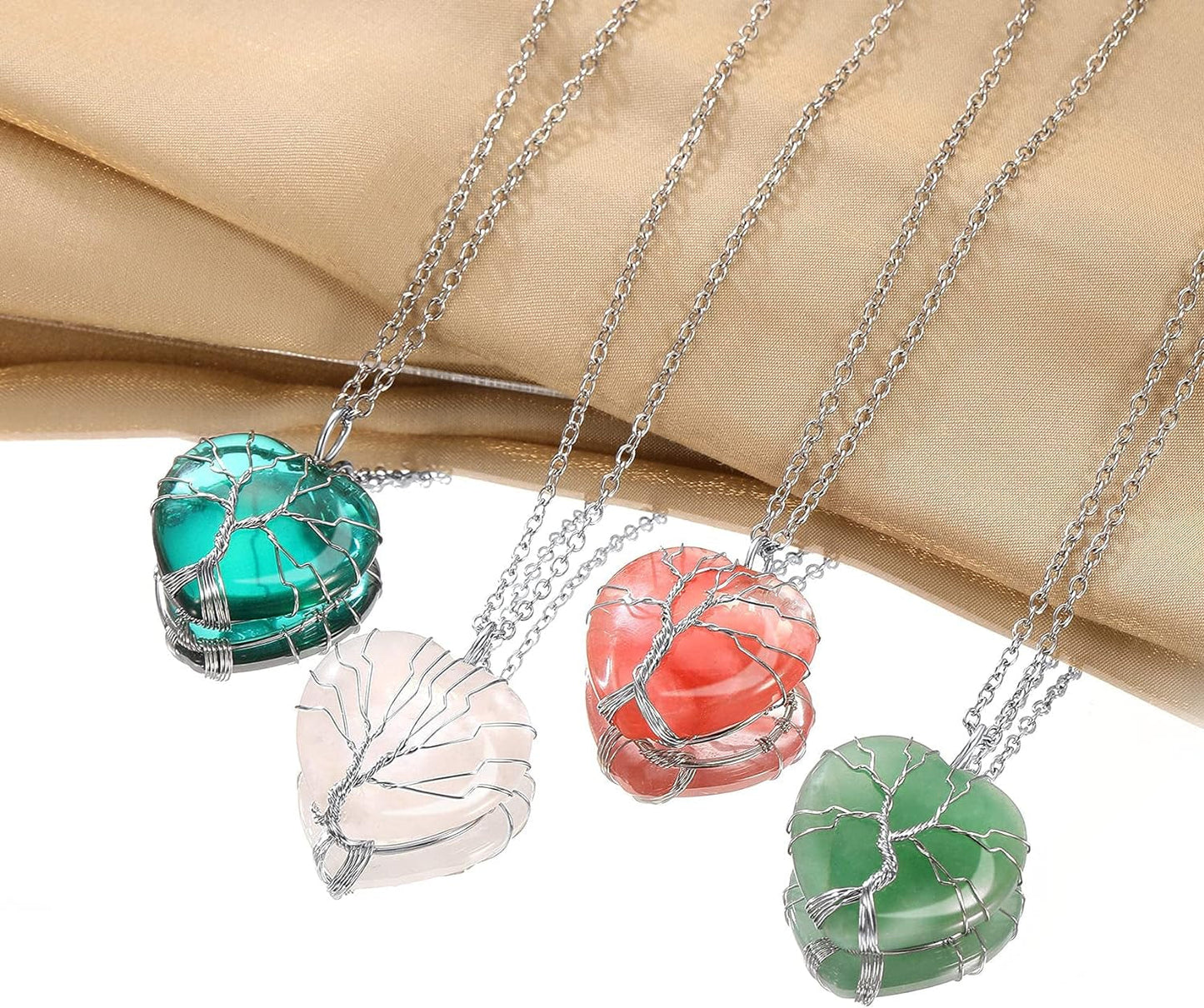 Tree of Life Wrapped Healing Crystal Necklaces 12 Month Birthstone Pendant for Women Grils, Crescent/Heart Gemstone Jewelry, Vintage Birthday Gifts/Energy Gift