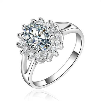 NEW 925 Sterling Silver Shiny Crystal Flower Rings for Women Fashion Wedding Party Gifts Girl Student Charm Jewelry