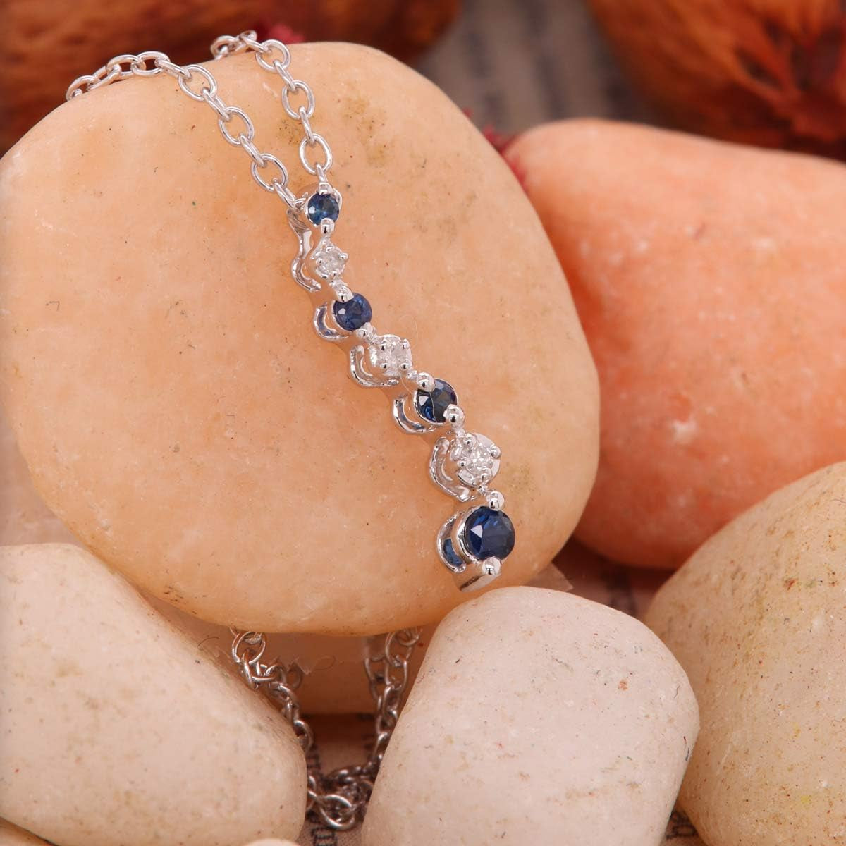 10K Gold round White Diamond & Blue Sapphire Ladies Graduating Journey of Life Pendant