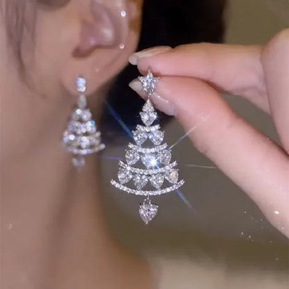Women Fashion Christmas Tree Silver Needle Light Luxury High-End Long Tassel Earrings 2022 Winter New Earring