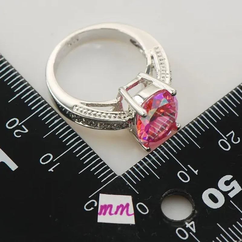 Pink Sapphire White Topaz 925 Sterling Silver Ring Size 5 6 7 8 9 F849
