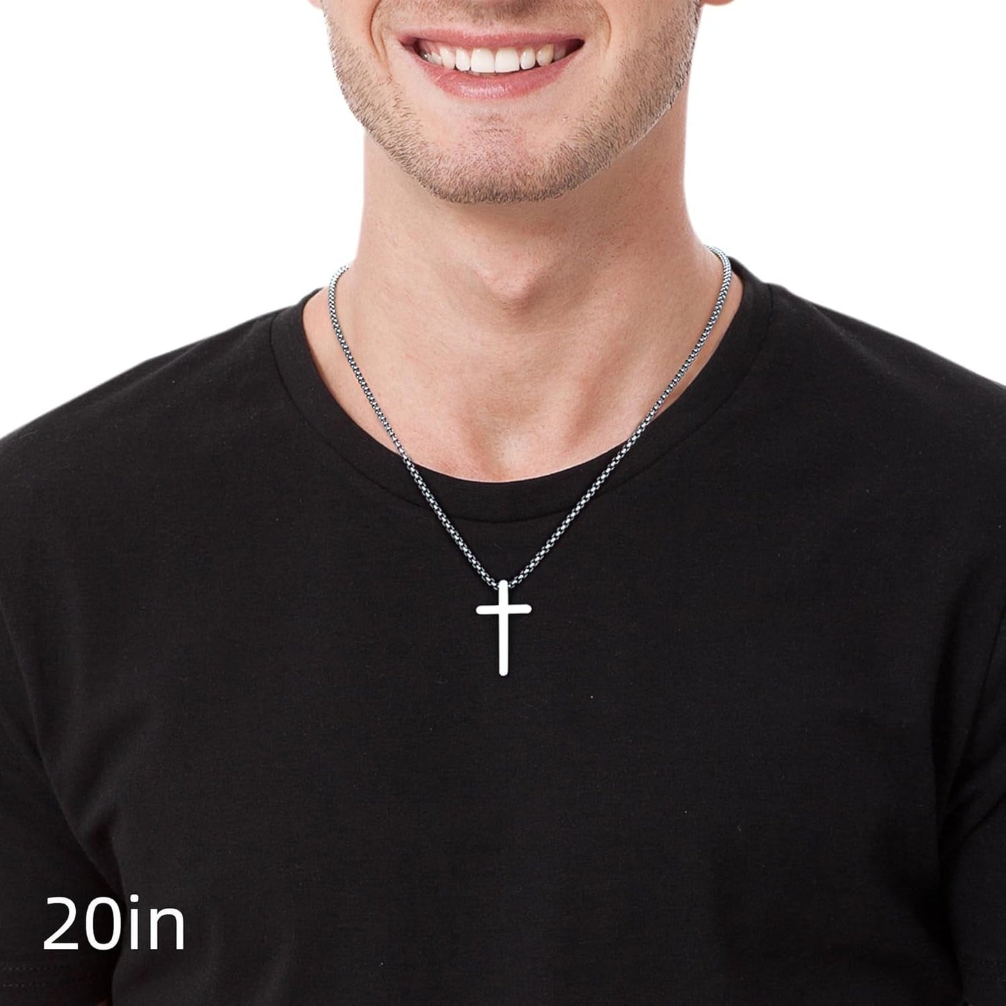 Valentines Gifts - 2 Pcs/3 Pcs Cross Necklace for Men, Silver Black Gold Cross Chain Stainless Steel Cross Pendant Jewelry Gifts for Boys Men 16-30 Inches