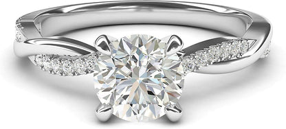 Solid 14K White Gold 4-Prong Petite Twisted Vine Simulated 1.0 CT Diamond Engagement Ring Promise Bridal Ring