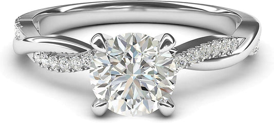 Solid 14K White Gold 4-Prong Petite Twisted Vine Simulated 1.0 CT Diamond Engagement Ring Promise Bridal Ring