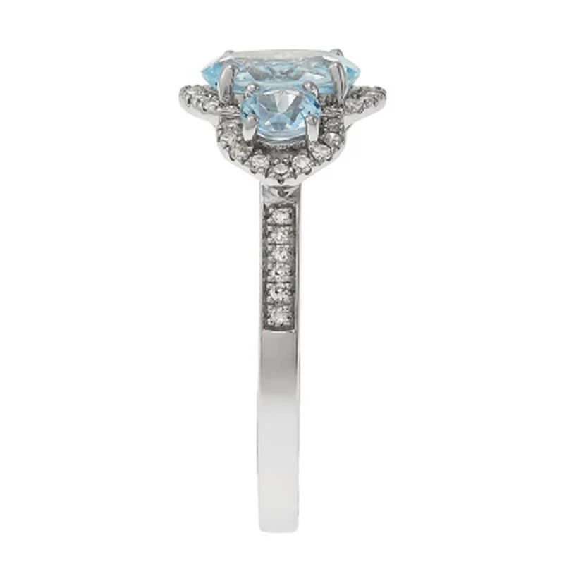 8X6MM Oval Aquamarine Ring with Diamonds in 14K White Gold