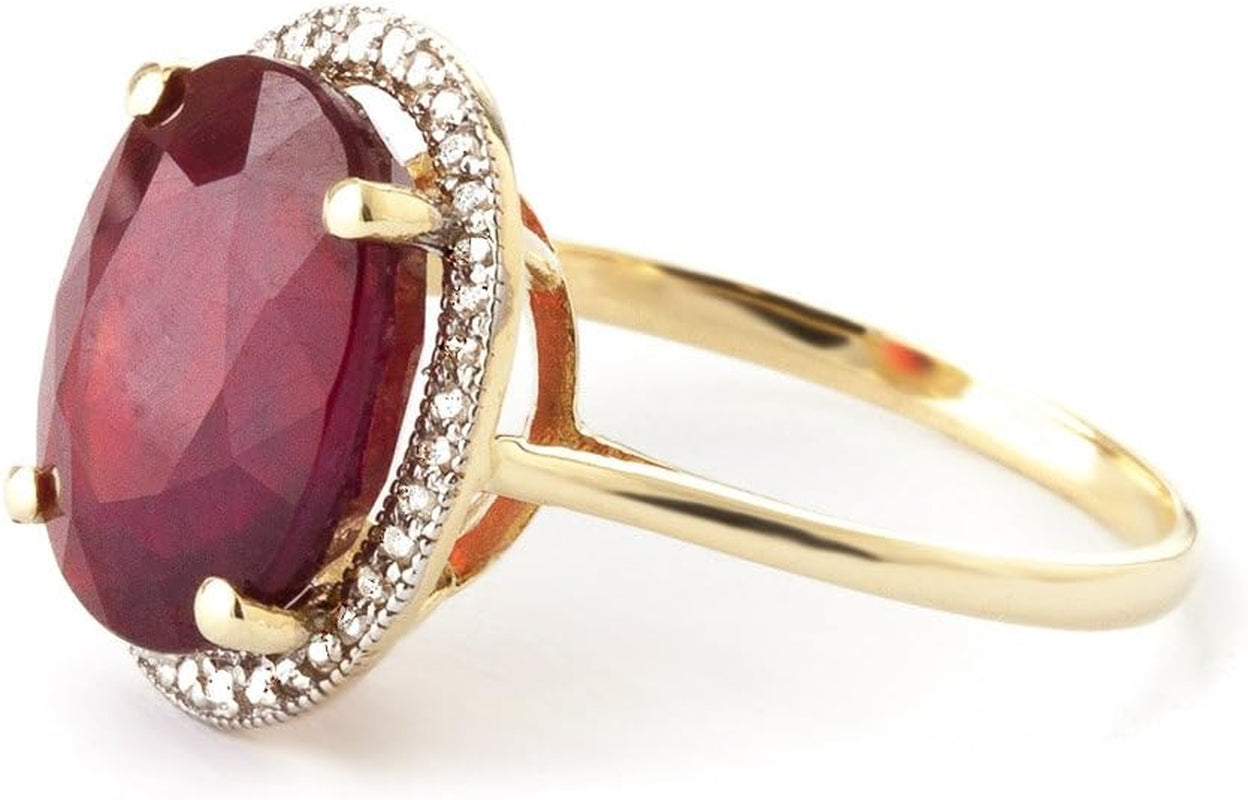 7.93 Ct 14K Solid Gold Ring Oval-Shaped Ruby Diamonds