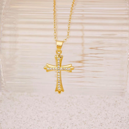 Cross Necklace for Women, 14K Gold Cross Necklaces for Women Trendy Dainty Gold Necklace Pearl Diamond Cross Pendant Necklaces Religious Christian Baptism Faith Jewelry for Woman