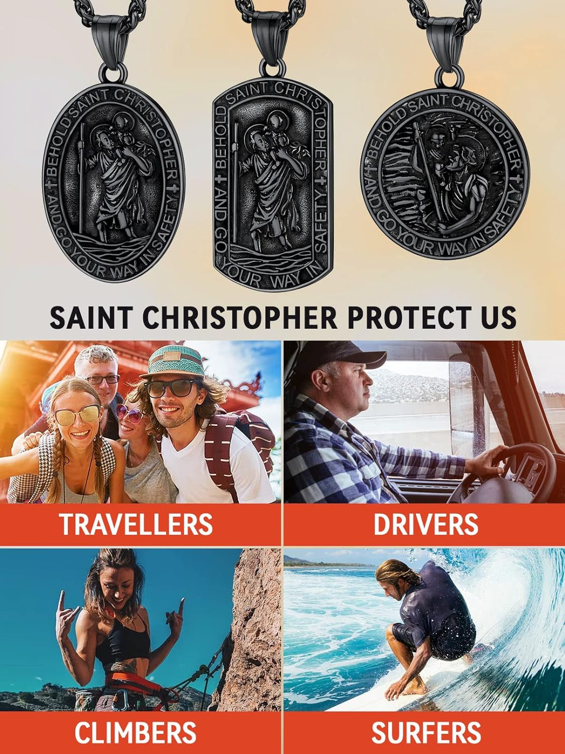 Saint Christopher Pendant Necklace for Men Women Stainless Steel Catholic Amulet Medal Jewelry Personalized Custom with Delicate Packaging