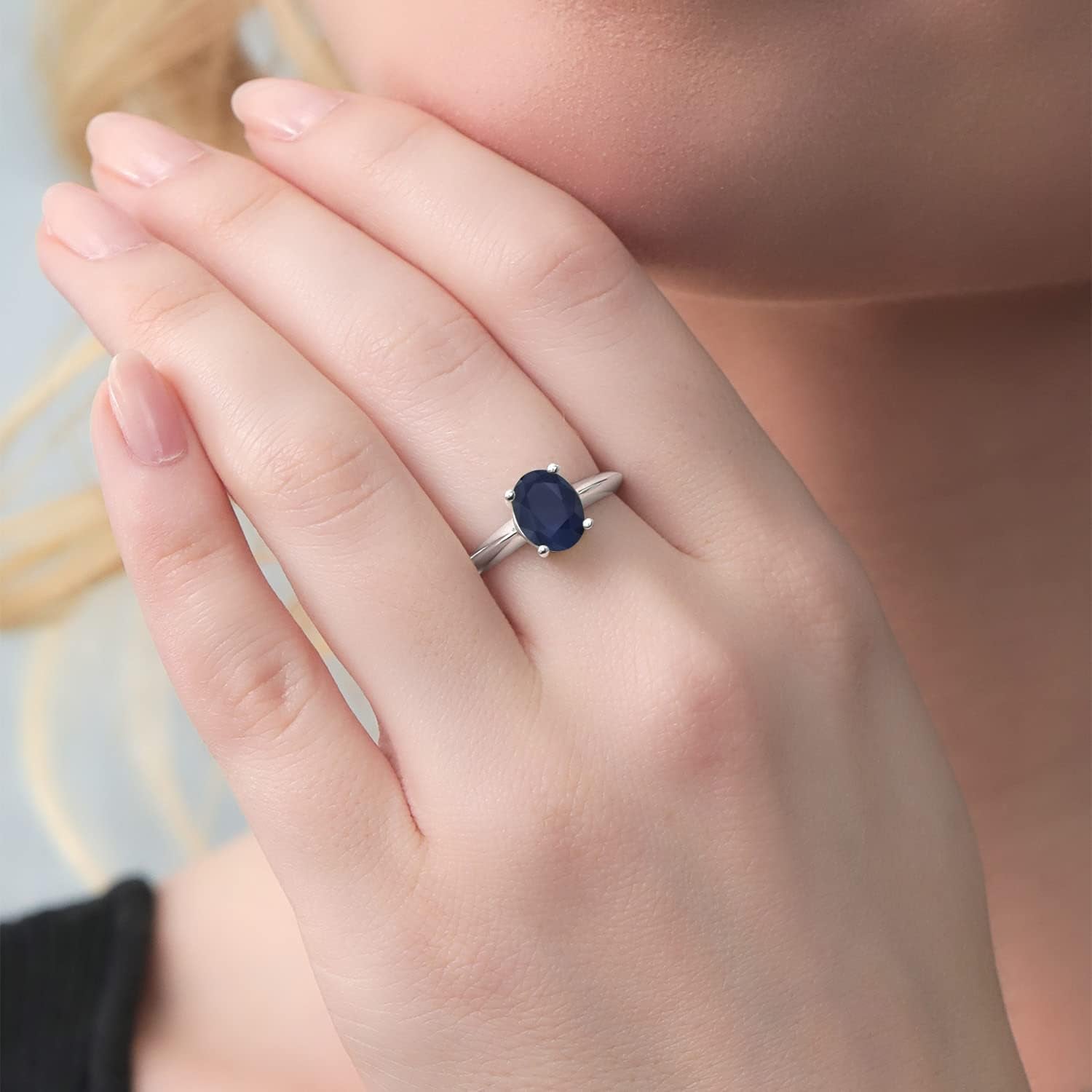 925 Sterling Silver Blue Sapphire Solitaire Engagement Ring for Women (2.50 Cttw, Oval 9X7MM, Gemstone September Birthstone, Available in Size 5, 6, 7, 8, 9)